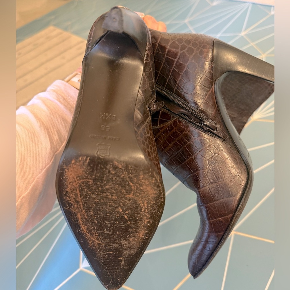 Via Spiga Brown Leather (Faux Croc) Boots - Picture 6 of 6